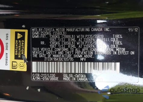 2013 Lexus Rx 350 z USA, uszkodzony, nr VIN 2T2ZK1BA1DC105795